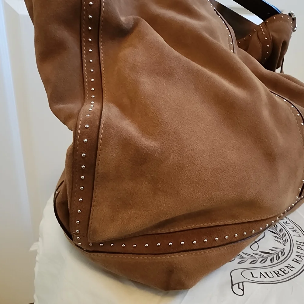 Ralph Lauren Baswick Brown Suede Hobo Bag